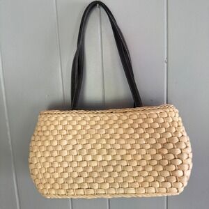 Woven straw basket tote bag drawstring coastal boho Euro summer polka dot lining